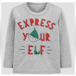 CARTERS HOLIDAY “EXPRESS YOUR ELF” TOP - GRAY MULTI SIZES (NEW WITH TAGS) A11